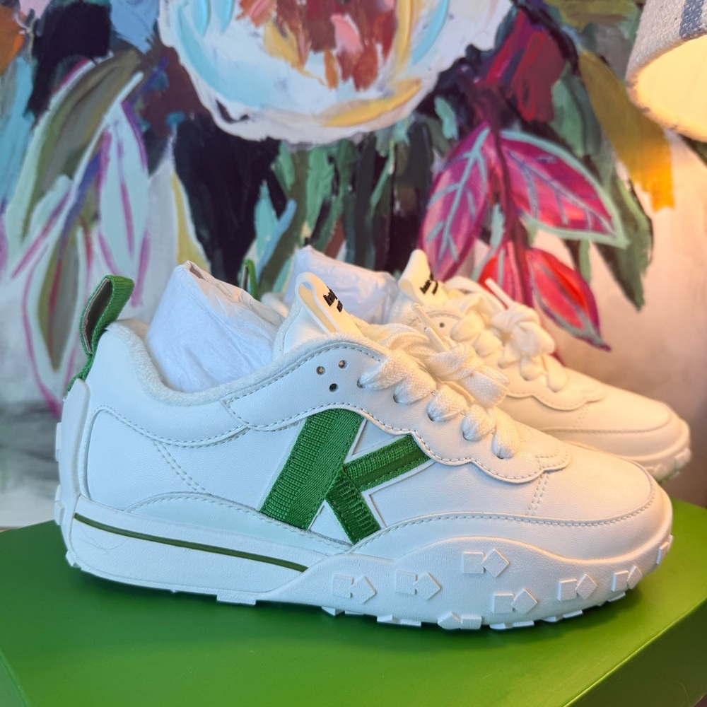New Kate Spade New York K as in Kate Sneaker True White Green Leather Size 6